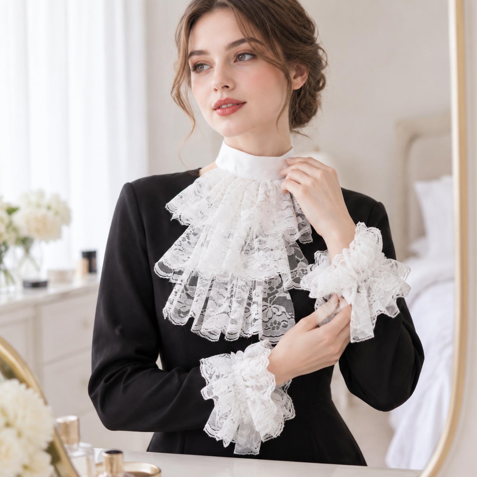 Lace Dress - Women Lace Collar Gloves with Matching