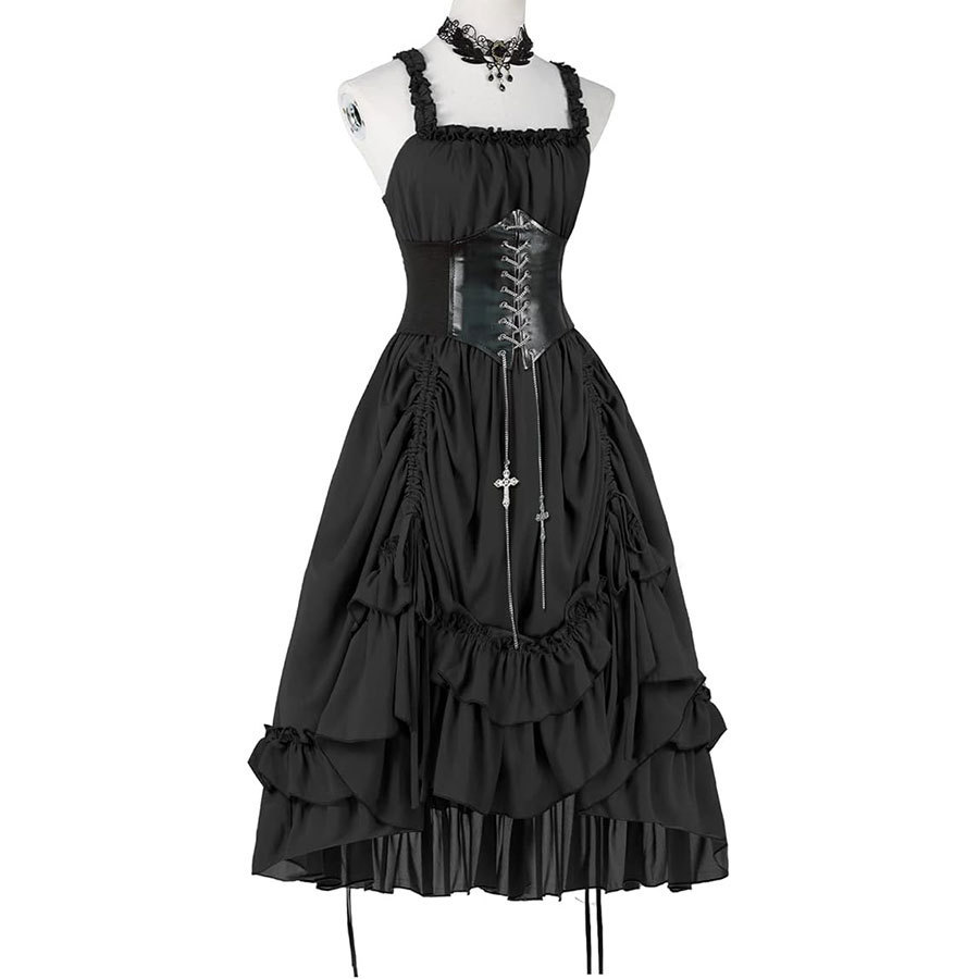 Women Gothic Dress Corset Slip - Midi Dress 评论和价格