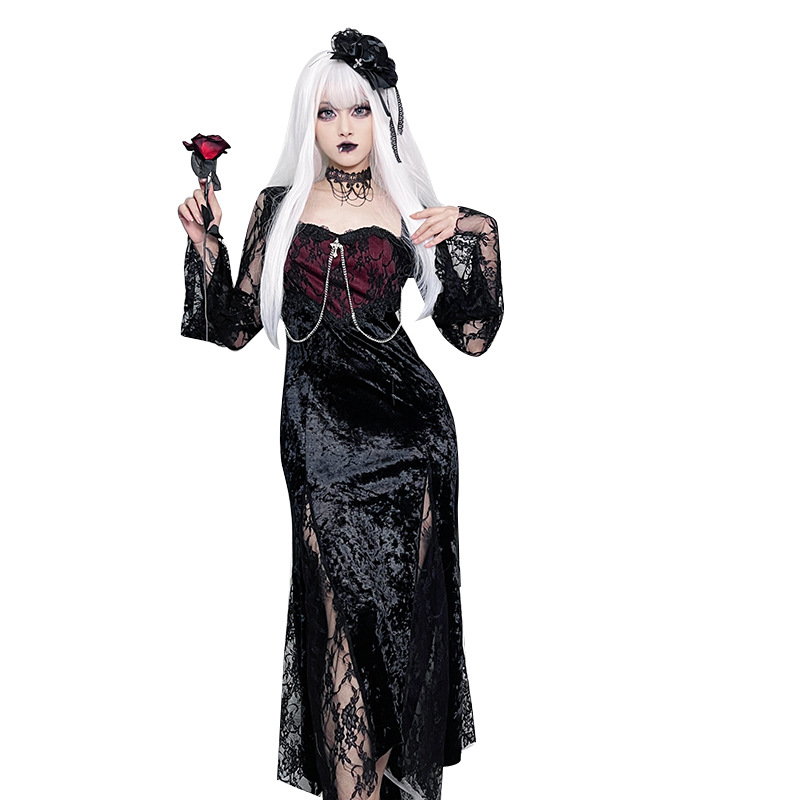 Women Goth Dark Elegant Evenin - Midi Dress 评论和价格