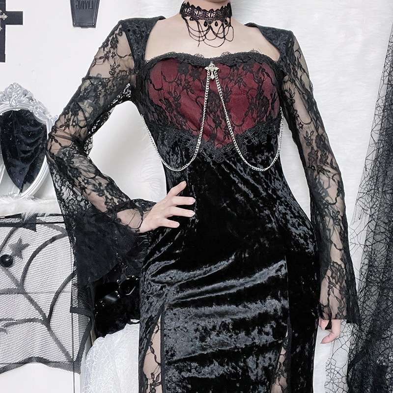 Women Goth Dark Elegant Evenin - Midi Dress 评论和价格