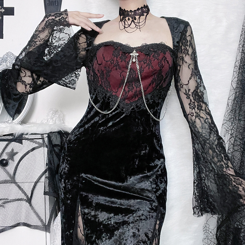 Women Goth Dark Elegant Evenin - Midi Dress 评论和价格