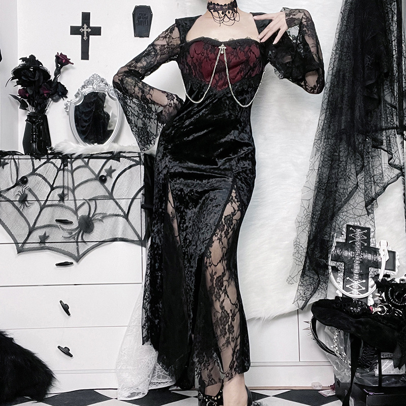 Women Goth Dark Elegant Evenin - Midi Dress 评论和价格